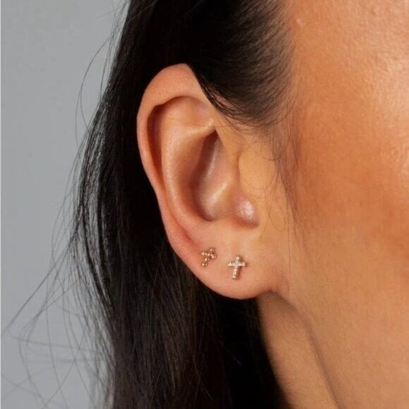 Dainty Cross Stud Earrings Pave CZ "Diamonds" Cross Studs Faith Jewelry Gift - Picture 6 of 12